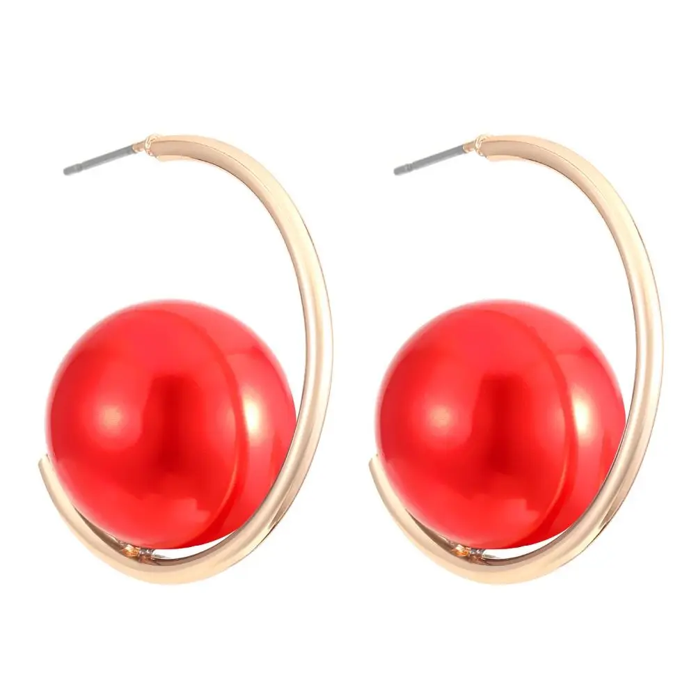 Fashion Imitation Pearl+Iron Imitation Pearl Earrings Exaggerated Geometric Charms Dangler Ear Studs Gifts