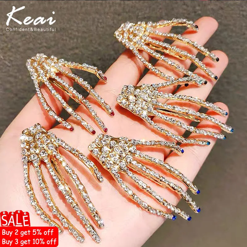 Shining Skull Hand Rhinestone Hair Clips Women Head Wrap bling Hair Clips Women Styling Tool Hairgrip Diamond Hair Accessories