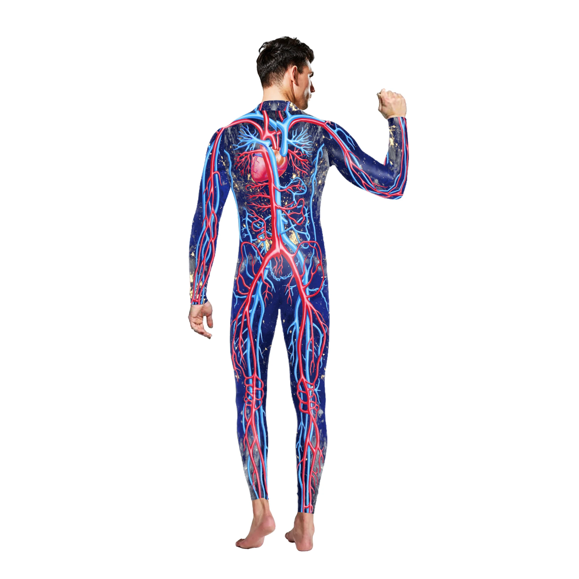 Cardiac Vascular Pattern Jumpsuit Adult Fancy Halloween Party Bodysuit Carnival Terror Catsuit Long Sleeve Cosplay Costume