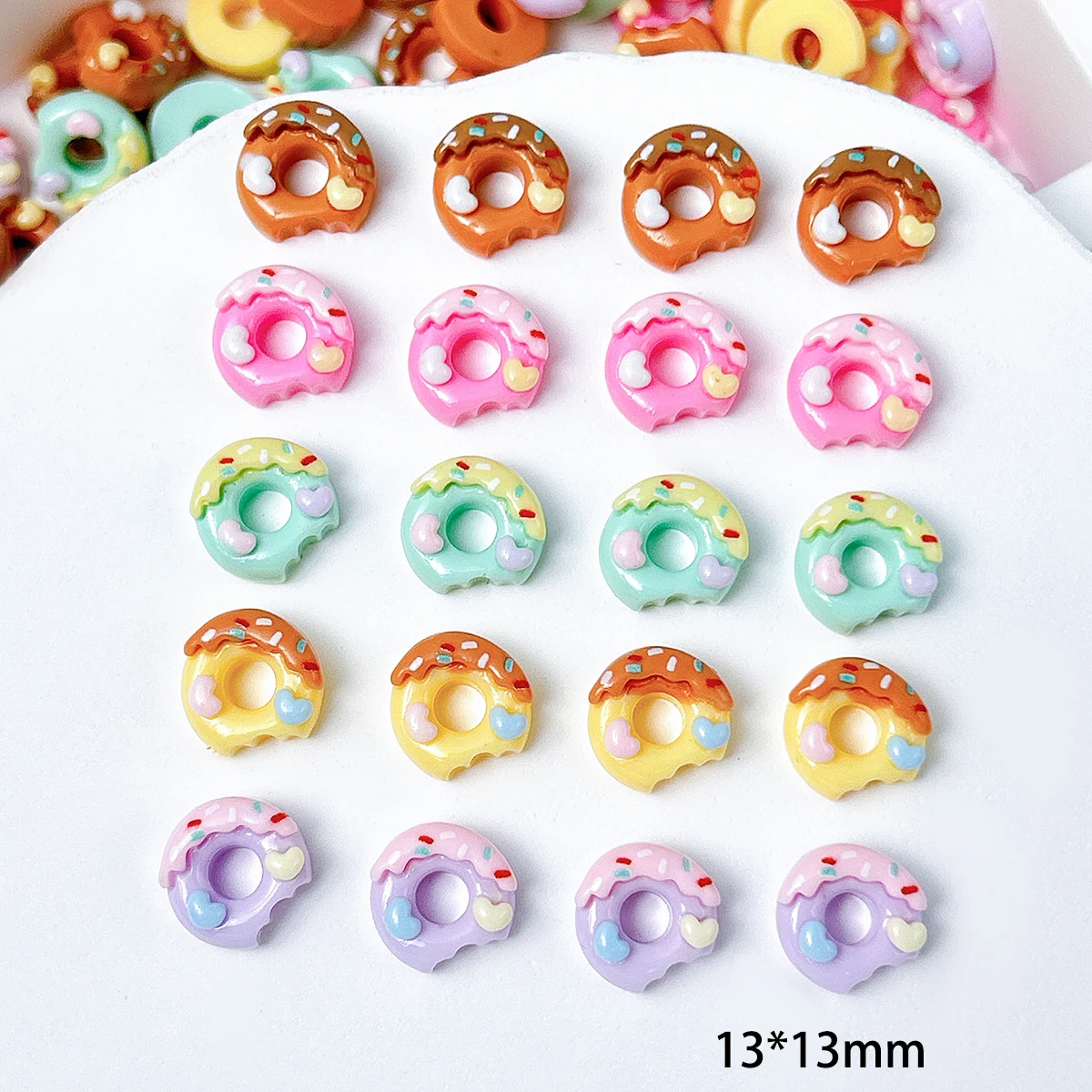 20PCS Dopamine Colored Cute Doughnut Resin Nail Charms 3D Simulated Glossy Chocolate Donut Nail Art Accessories DIY Hairpin Nail