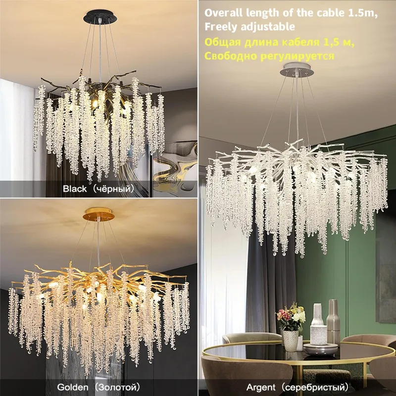 Chrome Crystal Tree Branch Chandelier Pendant Lamp for Living Dining Room Hanging Lights Fixtures for Kitchen Pendant Lights