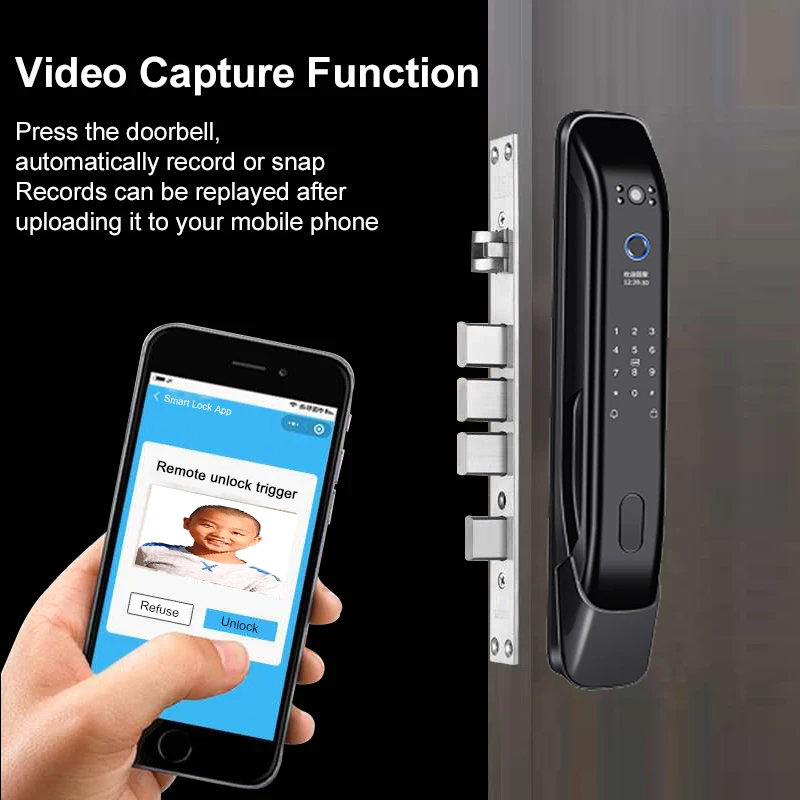 Imagem -04 - Fingerprint Smart Digital Door Lock Reconhecimento Facial Tela de Campainha Embutida Senha e Cartão-chave 3d