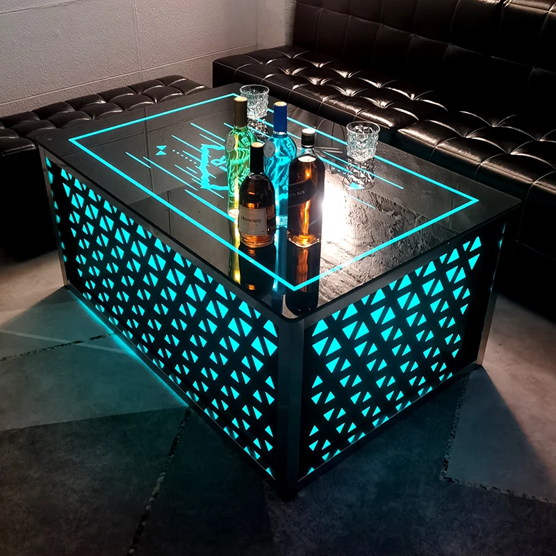 KTV coffee table luminous tempered glass gradual change triangular bar bar stainless steel sofa card seat table