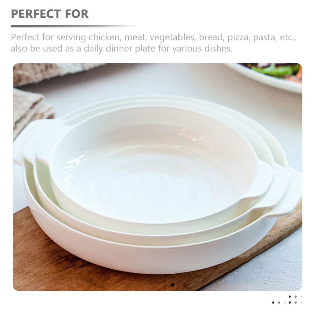

White Bone China Ceramic Double Handle Pie Pan Baking Dish Oven Roasting Plate Scratch Resistant Cheese Bowl Roasting Board