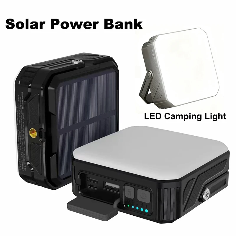 

10000mAh Solar Power Bank Portable Charger Fast Charging Powerbank for iPhone 16 Samsung Xiaomi Poverbank with LED Camping Light