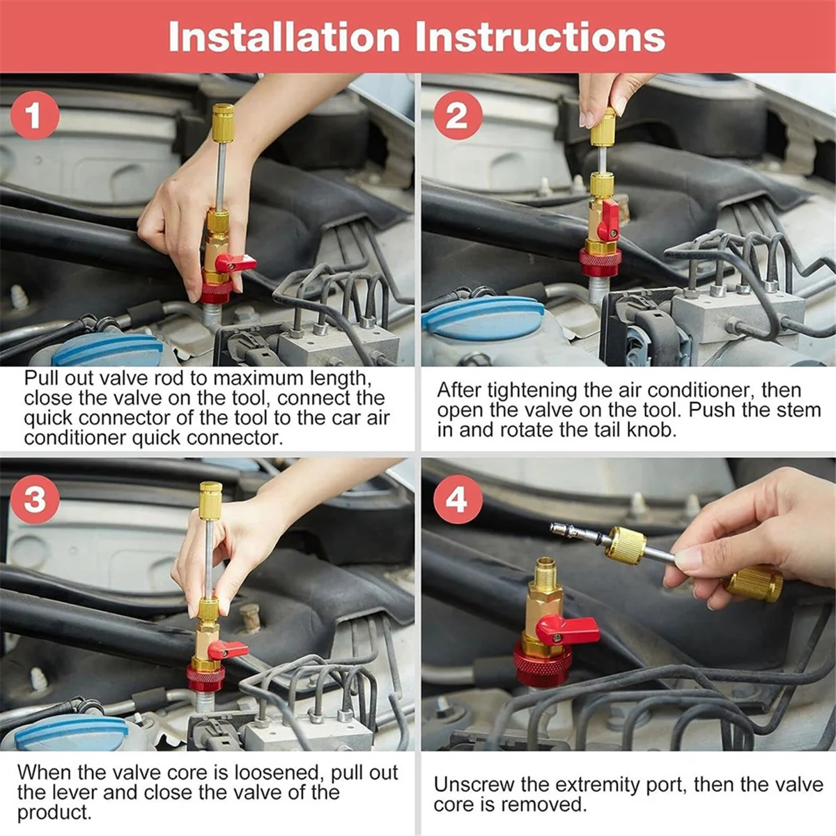 F-3C R134A Valve Core Quick Remover Installer High / Low Pressure Valve Core Remover Tool for Refrigerant Air Conditioner