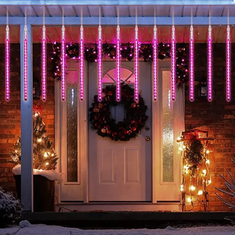 8 أنابيب LED أضواء دش النيزك 220 فولت الاتحاد الأوروبي التوصيل مقاوم للماء عيد الميلاد سلسلة ضوء حديقة حفل زفاف زينة السنة الجديدة