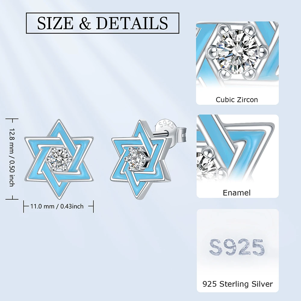 925 Sterling Silver Star Of David Stud Earrings Glowing in the Dark Enamel Birthday Christmas Jewelry Gift for Women Girl Friend