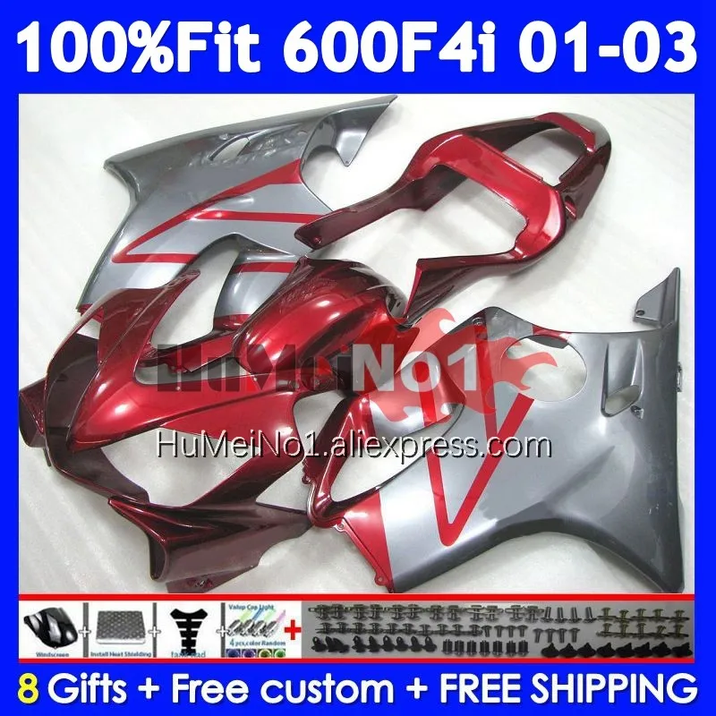 Injection Body For HONDA CBR 600 F4i 600F4i 600CC CC 34No.98 Grey Red CBR600F4i 01 02 03 CBR600 F4i 2001 2002 2003 Fairings