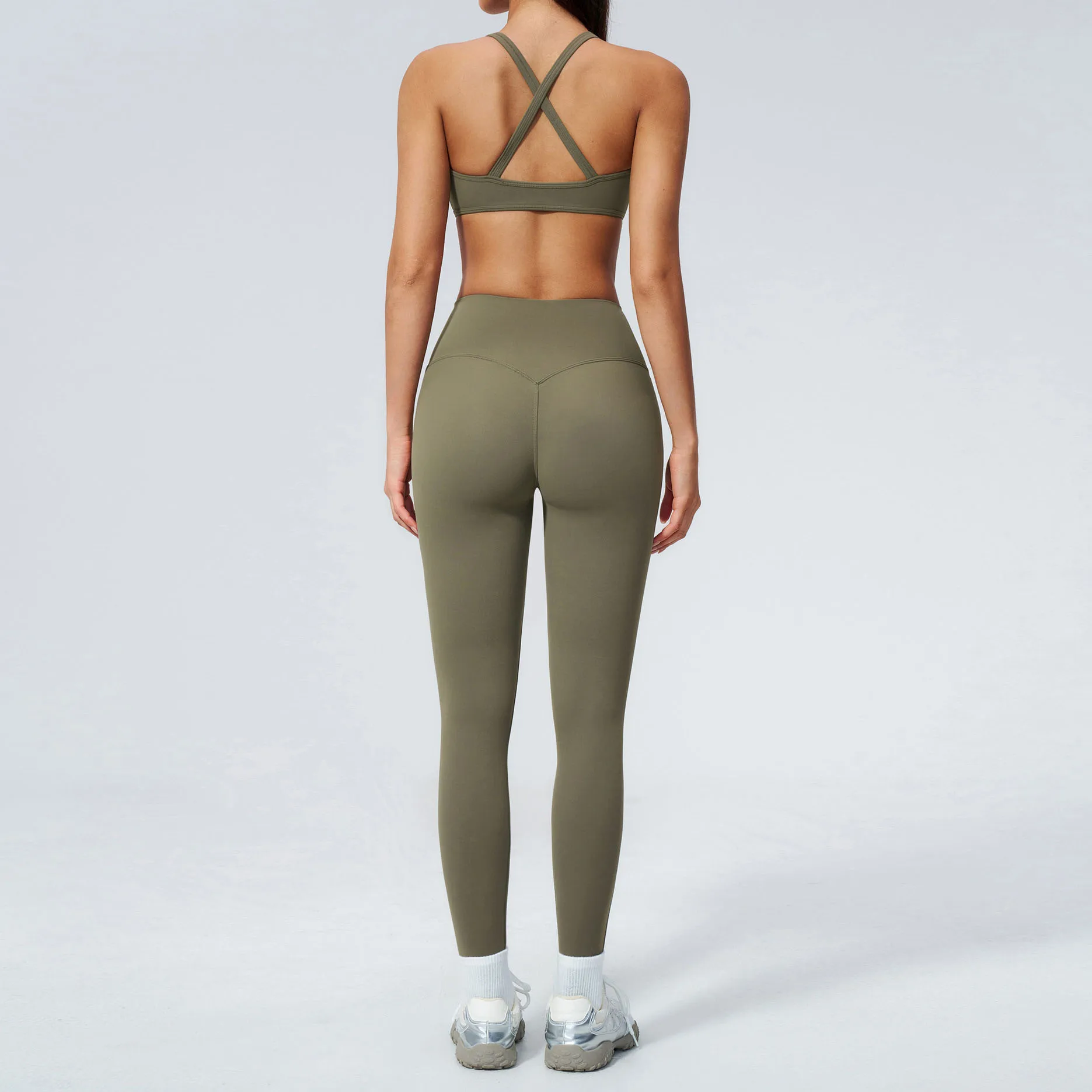 Women's 2-Piece Workout Sets Cross Back Sports Bra High Waist Hip Lifting Leggings Quick Dry Stretch Gym Yoga Outfit Fitness