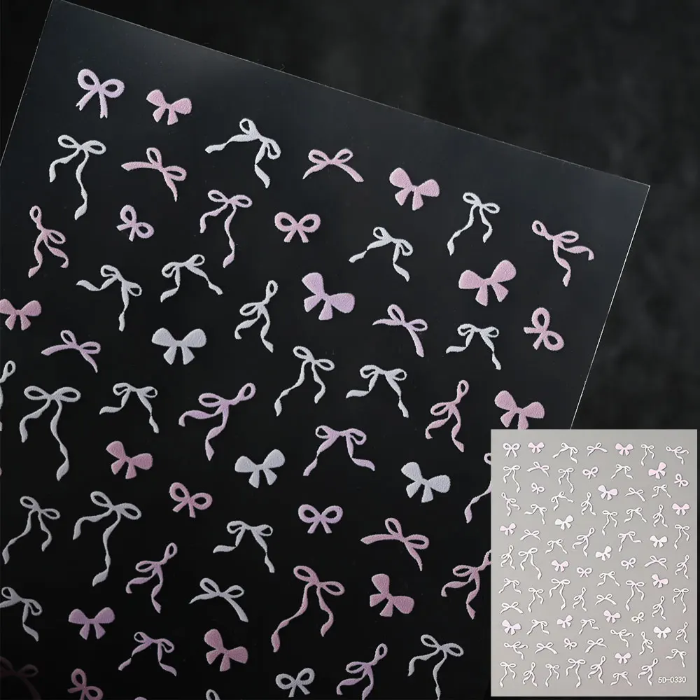 1Pc 5D Mini Black White Ribbon Bows Nail Stickers, Multi Styles Bowknot Ribbon Decals Self Adhesive Sliders Manicure Decorations