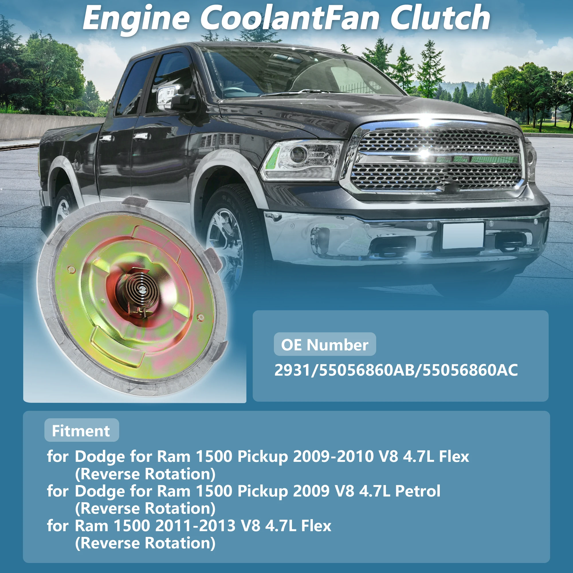 

UXCELL Cooling Fan Clutch for Dodge for Ram 1500 2500 2009-2010 No.2931/55056860AB