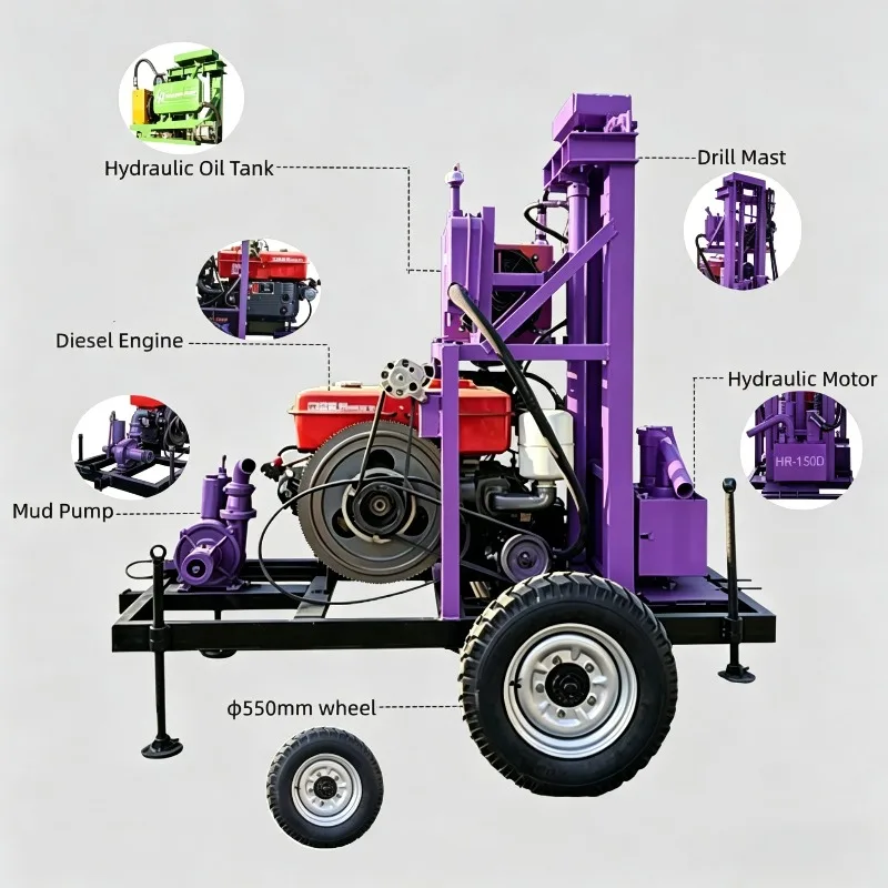 Residential Hydraulic Portable Water Well Drilling Rig 200m Truck Mounted Borehole Drilling Machine Diesel DTH Drill Rig
