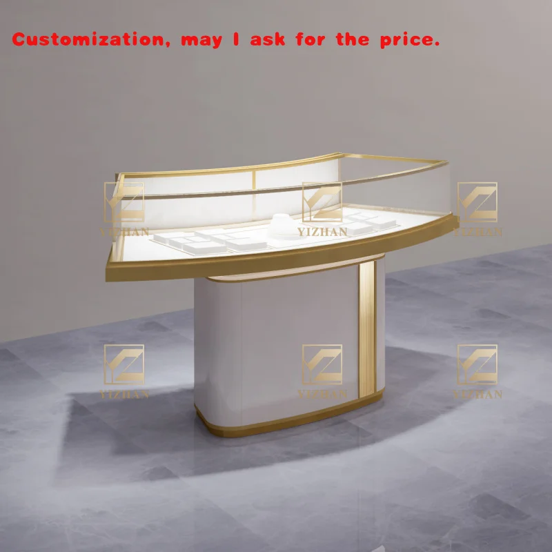 

custom.Luxury Stainless Steel Furniture MDF Jewelry Showcase Glass Display with Light Counter Shop and Showroom