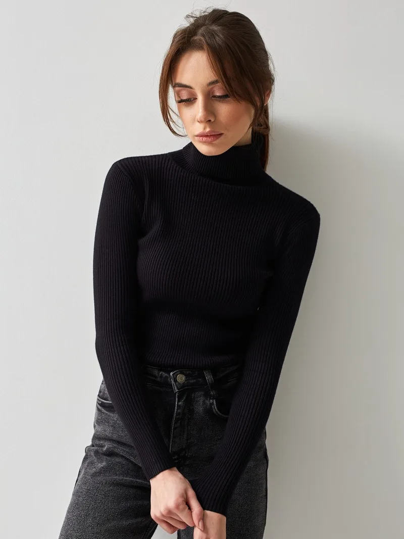Bornladies Basic Rollkragenpullover für Damen, Herbst-Winter-Oberteile, schmaler Damen-Pullover, gestrickter Pullover, weicher, warmer Pullover. – Detail 15