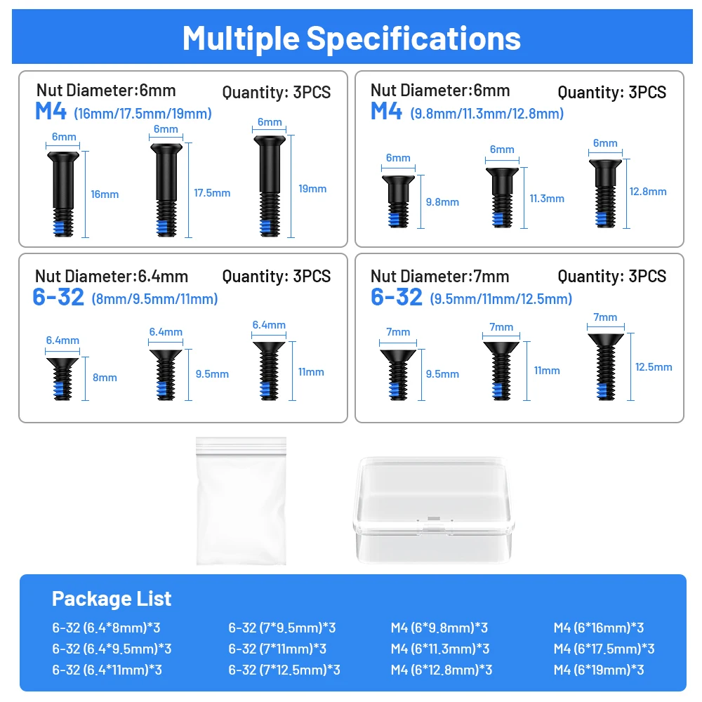 36Pcs Red Dot Screw Kit, M4/#6-32 Stainless Steel Screw with T10 Torx Head & Blue Thread Locker, Compatible with RMR/SRO/Holosun view 6
