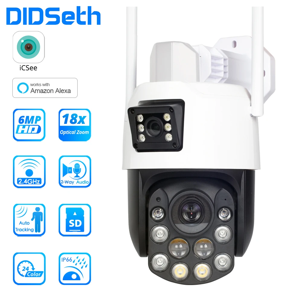 DIDSeth ICSee 6mp 20x 36x Optical Zoom Wireless Dual Lens CCTV Camera Outdoor 3mp Wifi PTZ Network Security Surveillance Video