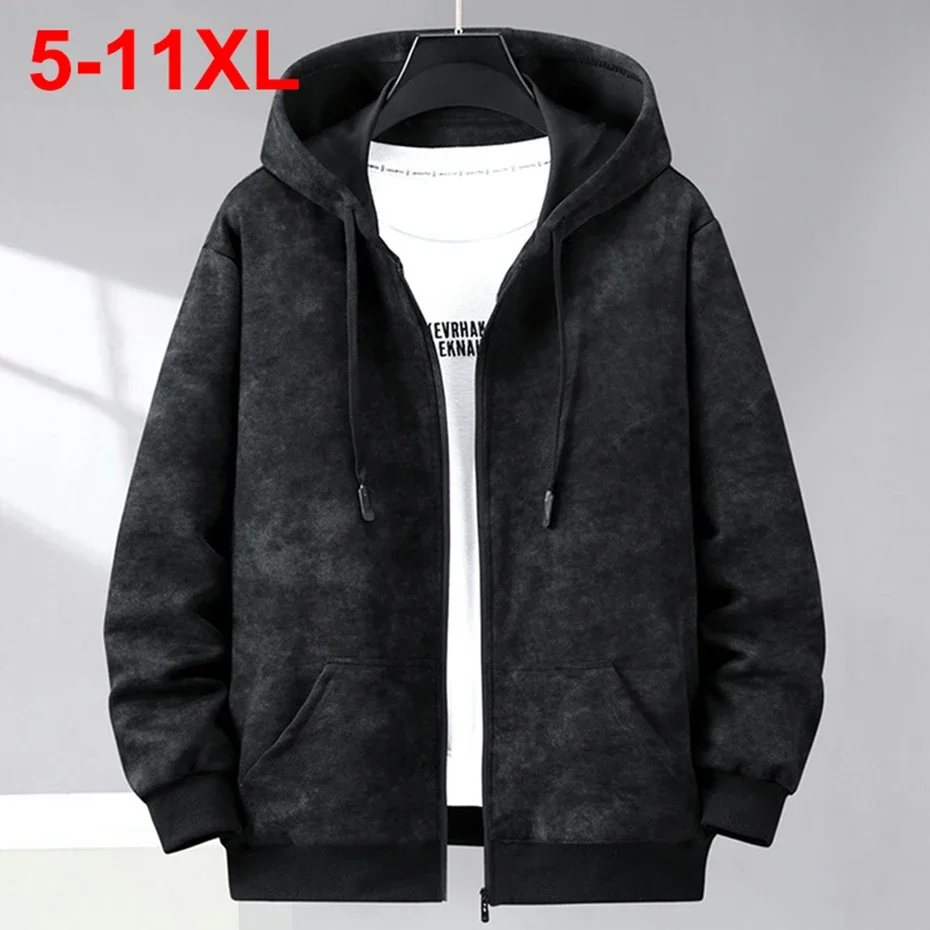 

Мужская черная толстовка с капюшоном и молнией, размеры до 10XL