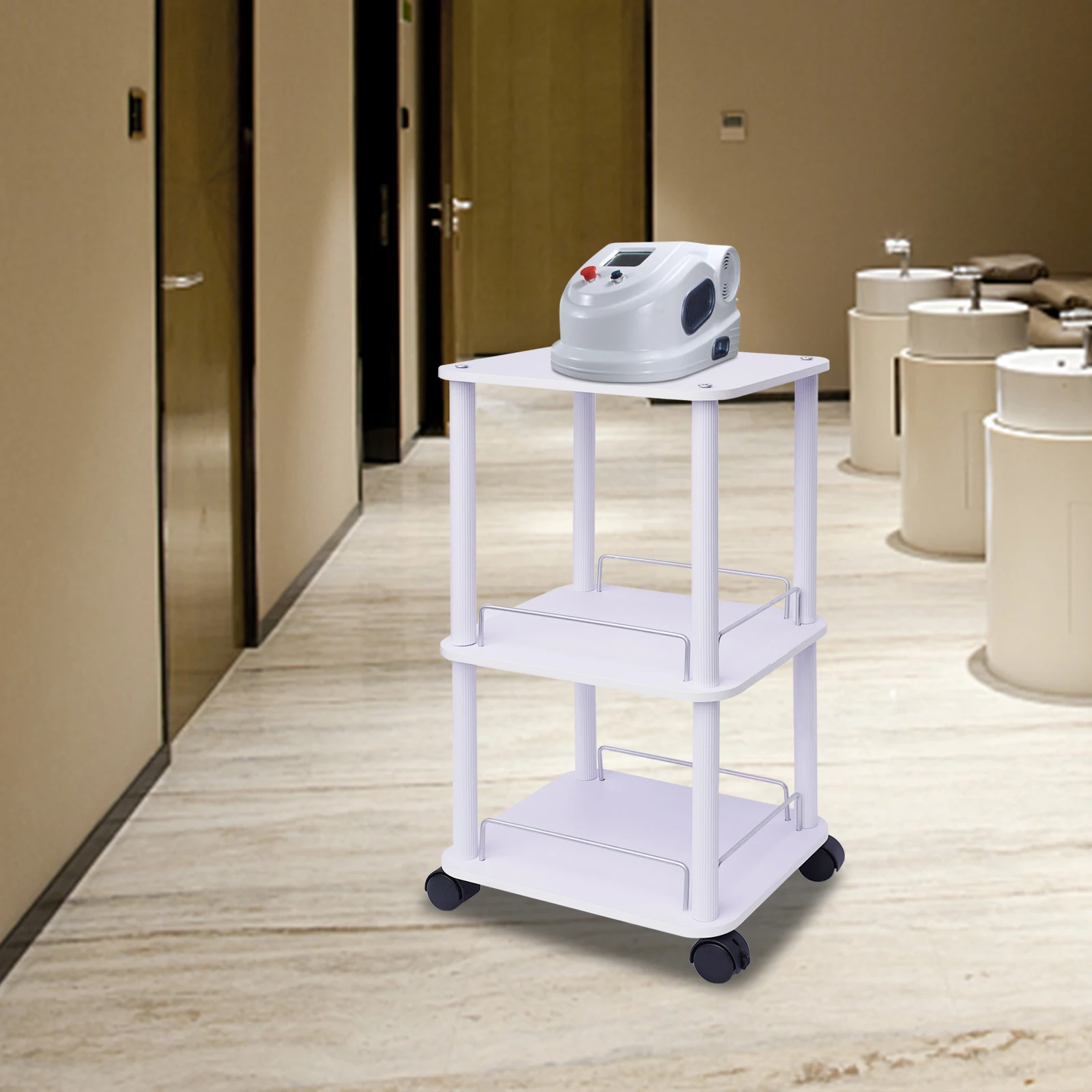 Beauty Salon Trolley Cart Pedestal Rolling Cart Salon Spa Stand Roller Trolley with Wheel Beauty Instrument Tray Rolling Cart