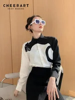 CHEERART-camisas y blusas de manga larga con bordado de leopardo para mujer, ropa de diseñador con botones blancos, Tops a la moda para otoño 2024