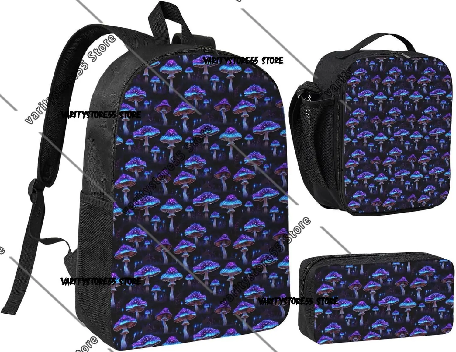

Фиолетовый рюкзак с психоделическим принтом в виде грибов, сумка через плечо, пенал, набор из 3 предметов, сумка через плечо с термоизолированной сумкой для обеда и пеналом