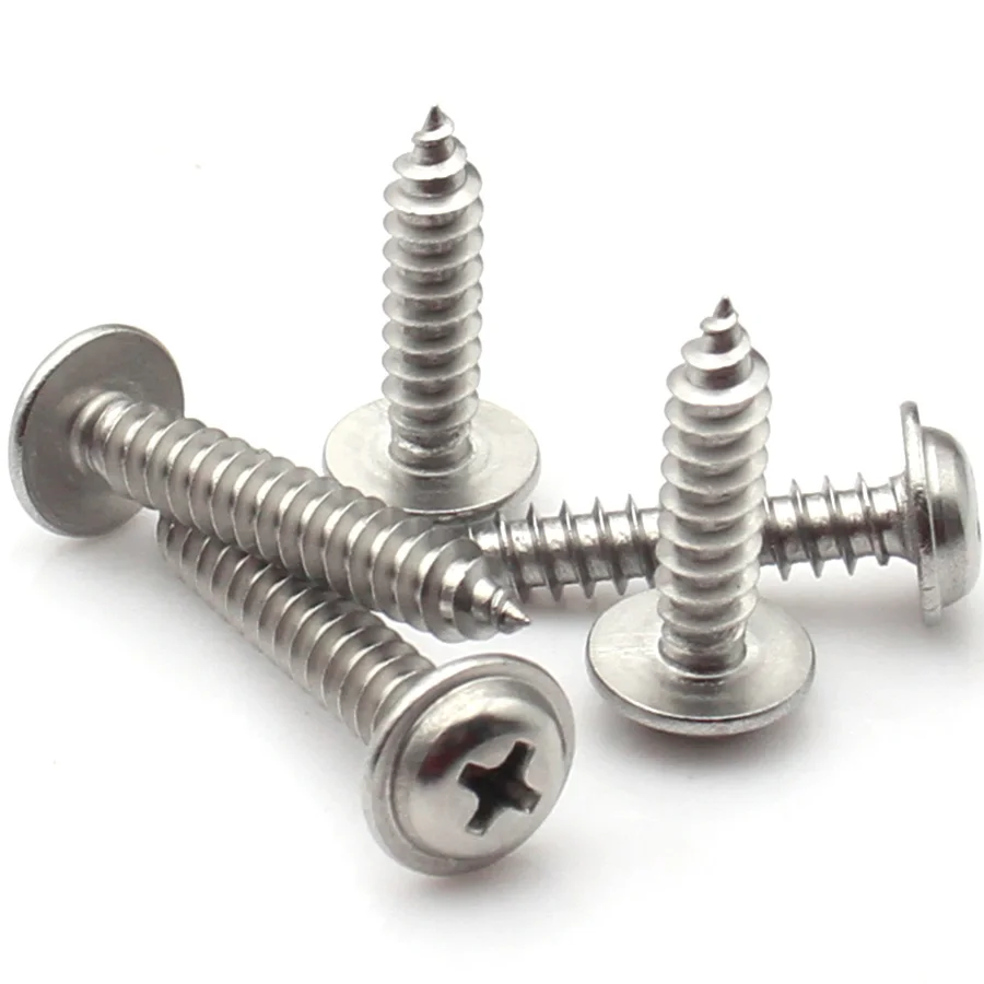 10-100pcs M1.4 M1.7 M2 M2.3 M2.6 M3 M4 M5 304 Stainless Steel Self-Tapping Flat Head Screw with Washer Phillips Tapping Threads
