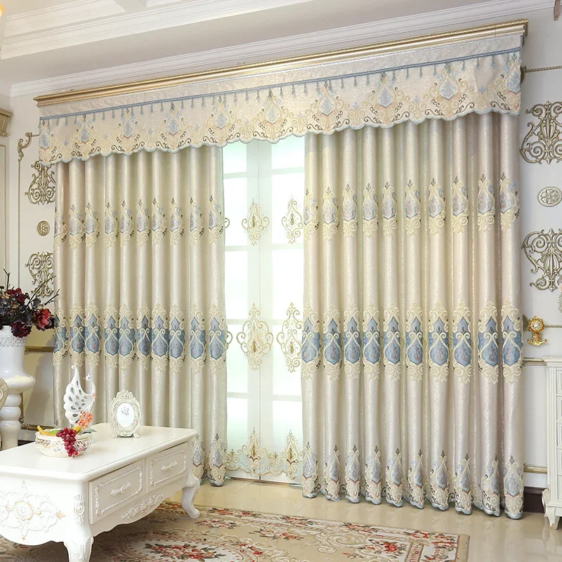 European Korean Luxury Curtains for Living Room Bedroom Blackout Embroidered Jacquard Yarn Textured Elegant Window Screen