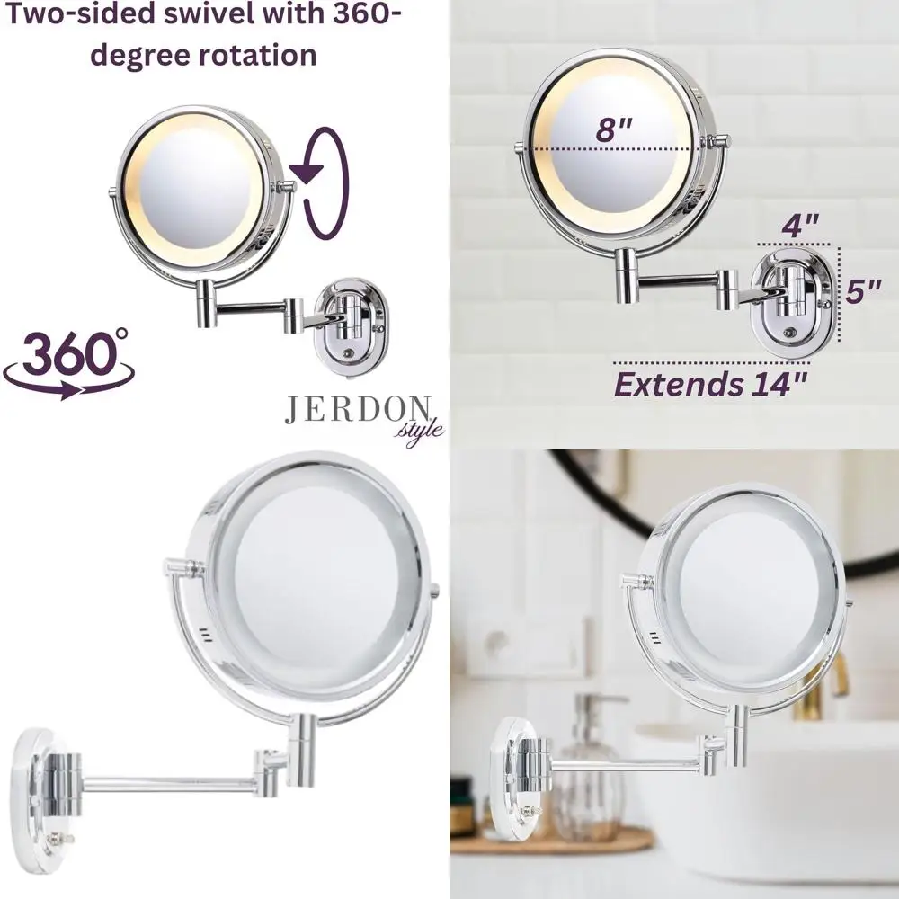 

5X Magnifying LED Chrome Makeup Mirror with Wall Mount - Plug-in HL65C