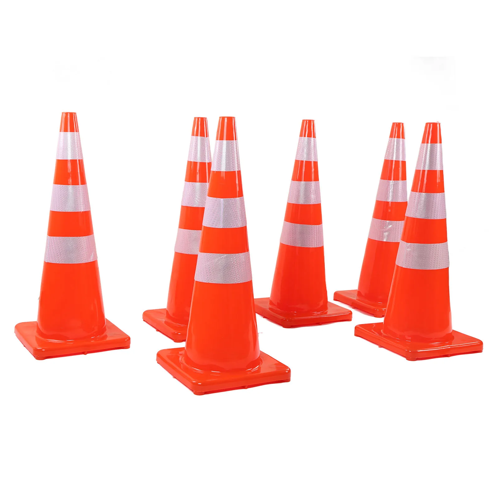 6Pcs Traffic Cones Weather Resistant Reflective Square Base Road Cones for Parking Lot Camping Red