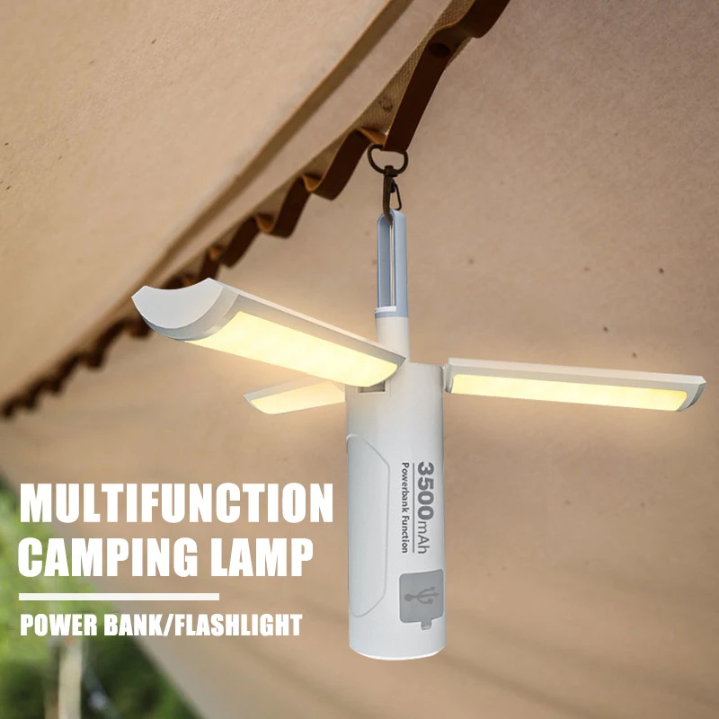 LED Portable Camping Light Rechargeable Three Leaf Lighting Work Light Outdoor Camping Magnetic Tent Light Mobile Power Supply