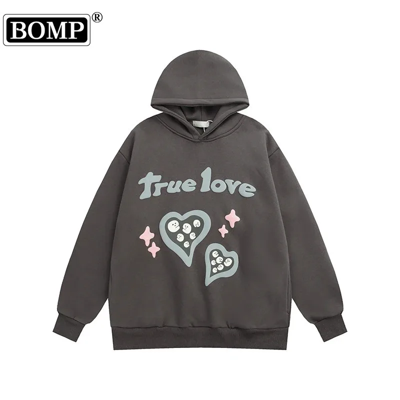 [BOMP] Meichao High Street Brooken Planet Love Little Ghost Foam Print Plush Hooded Sweater Autumn/Winter Fashion Hoodie