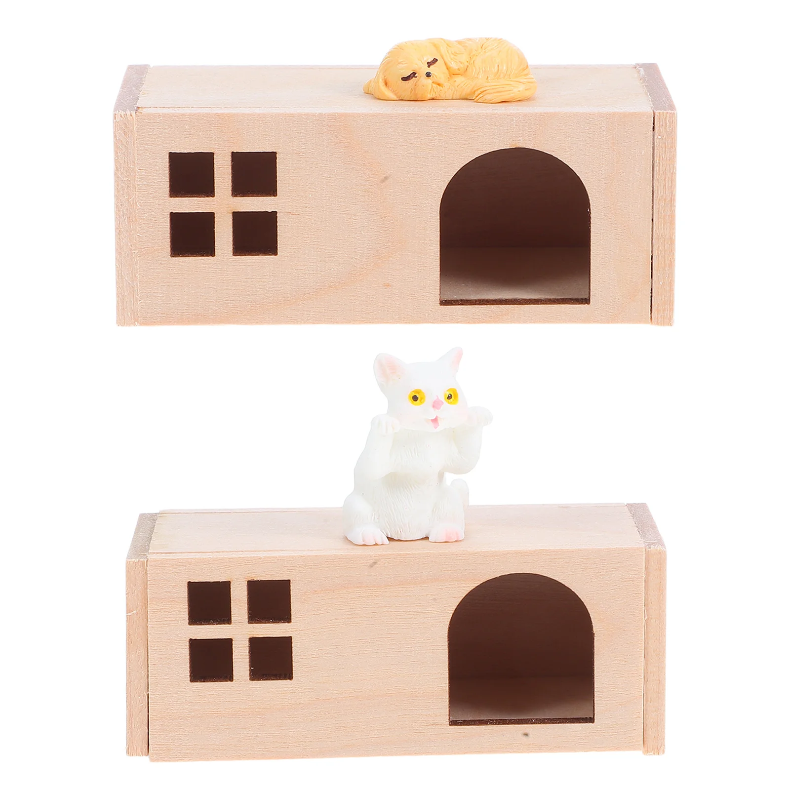 

1Set Pet House Miniature Wooden Dog House Resin Cat Puppy Figures 112 Scale Dollhouse Accessories Scene Decoration Ornaments