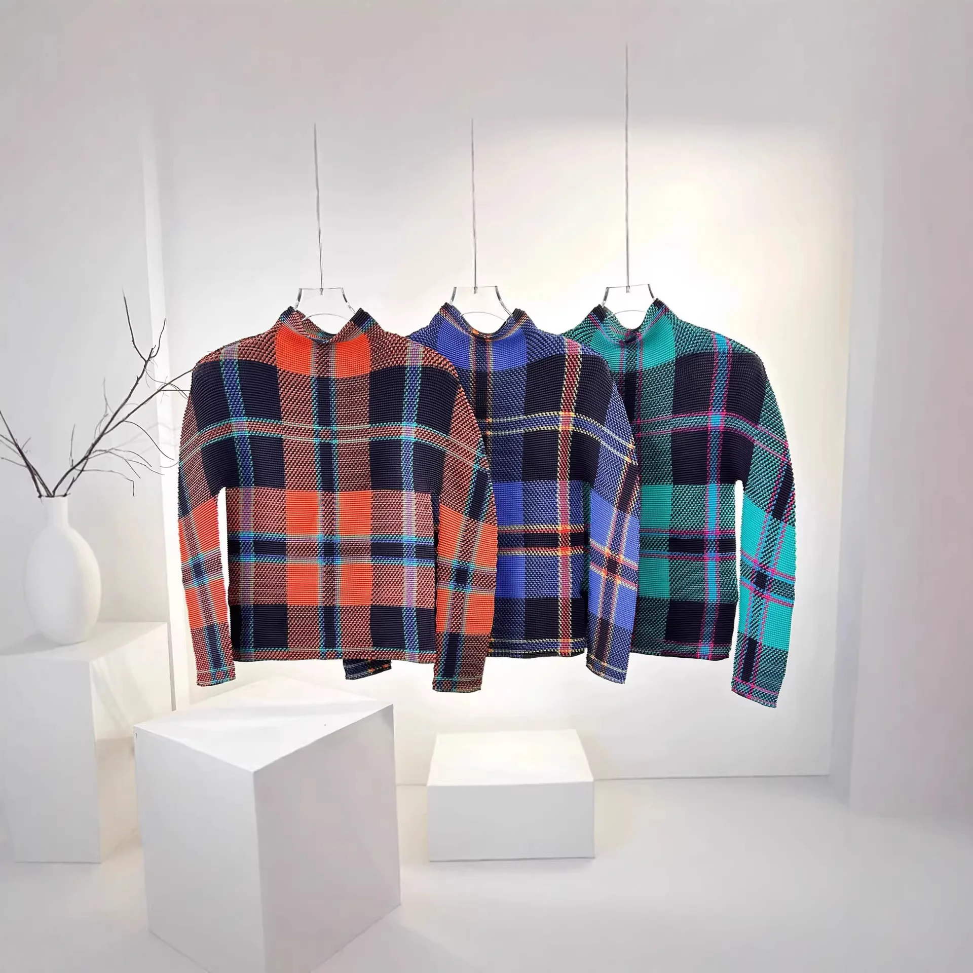 

Miyake Pleated 2026 New Pleated Long-sleeved Turtleneck T-shirt Female Counter Quality Spring and Fall Inner Fashionable Tops