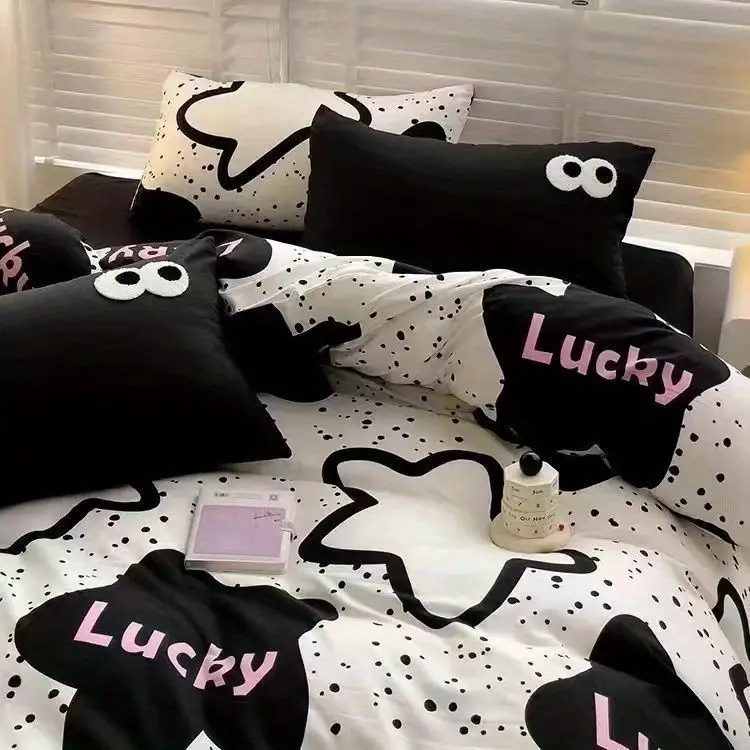 Bed Linen 2 Bedroom Washable Cotton 4pcs Bed Sheet Comforter Sets Simple 3pcs for Student Dormitory Pillowcase Bedding Set