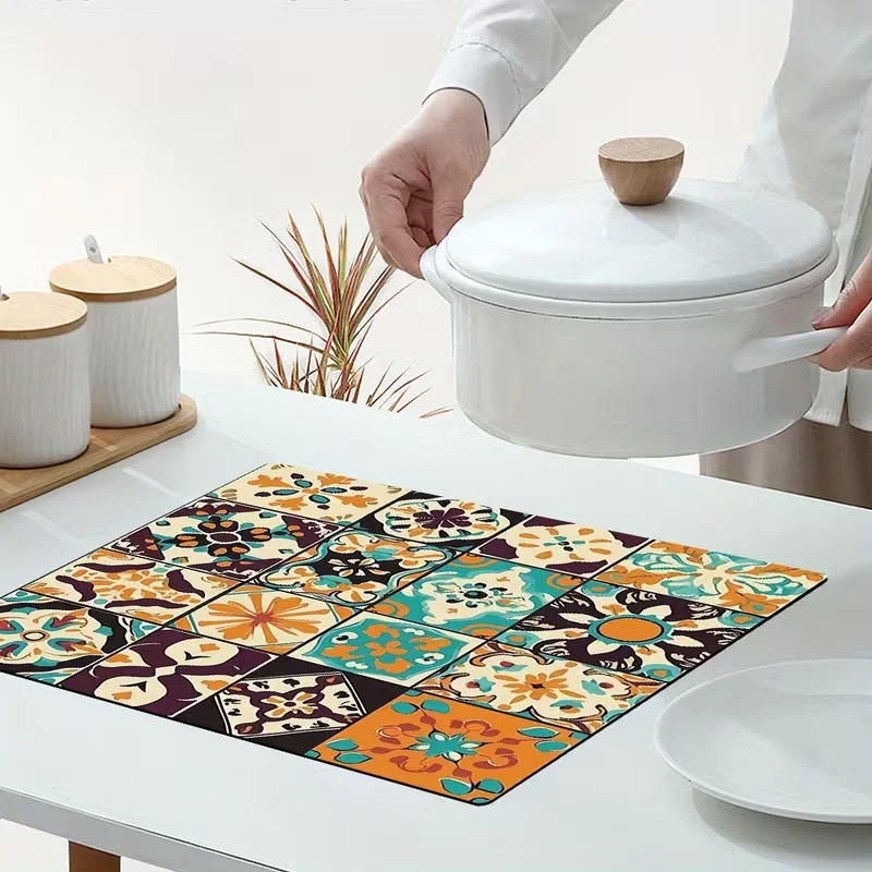 Mandala Bohemian Style Tableware Drying Mat Plate Drying Mat Coffee Machine Mat Kitchen Workbench Absorption Mat Decoration