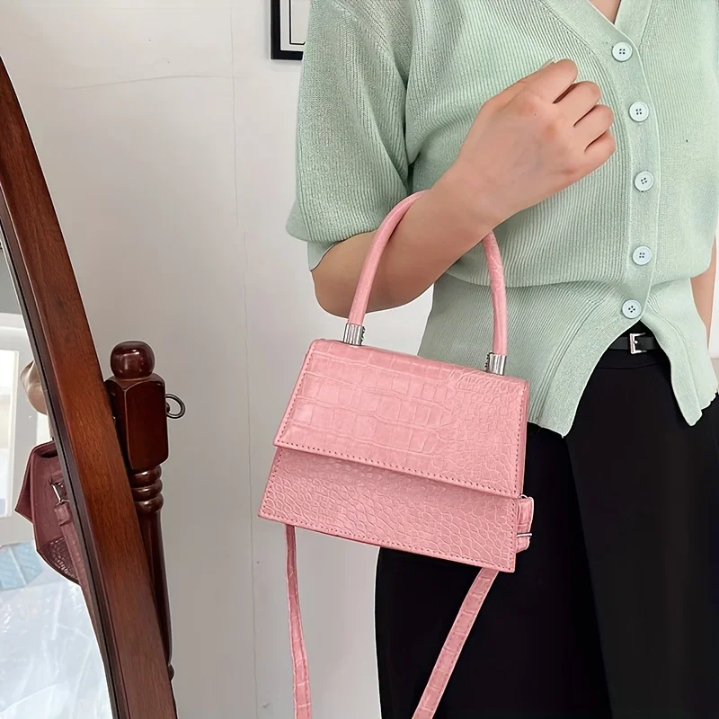 Crocodile Square Mini Handbag  , Versatile & Durable - Perfect for Every Occasion with Fixed Straps & Unlined Design