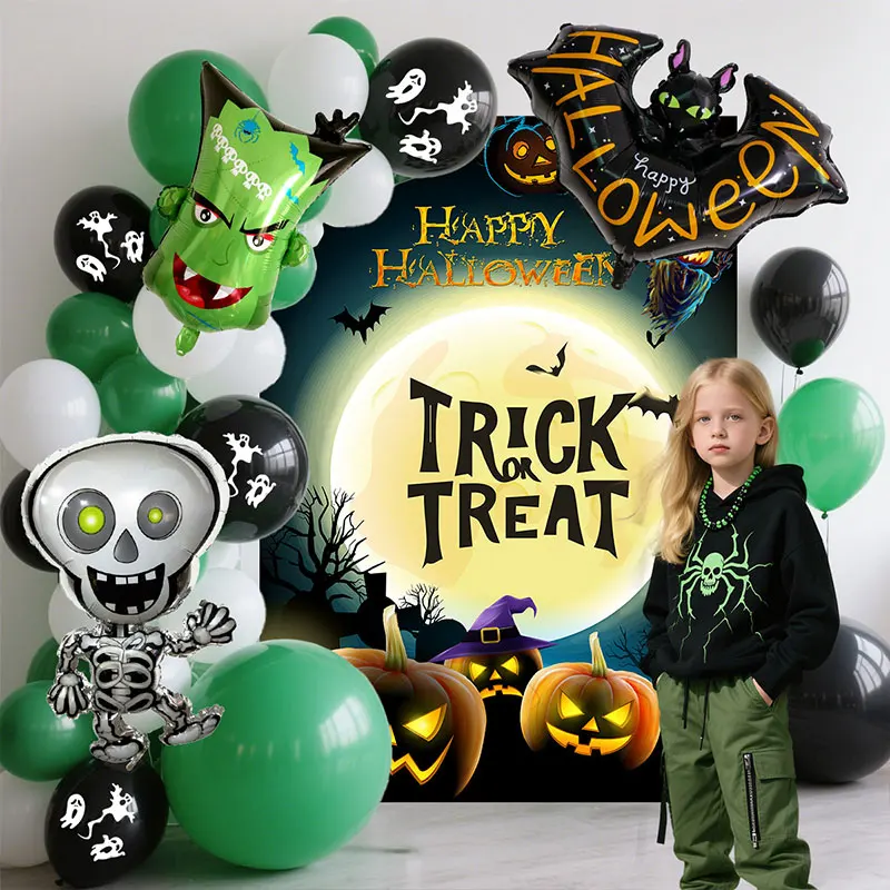

Halloween Bat Balloon Kit Black Green Ballon 3D Skeleton Ghost Witch Pumpkin Halloween Party Decoration Supplies Accessories