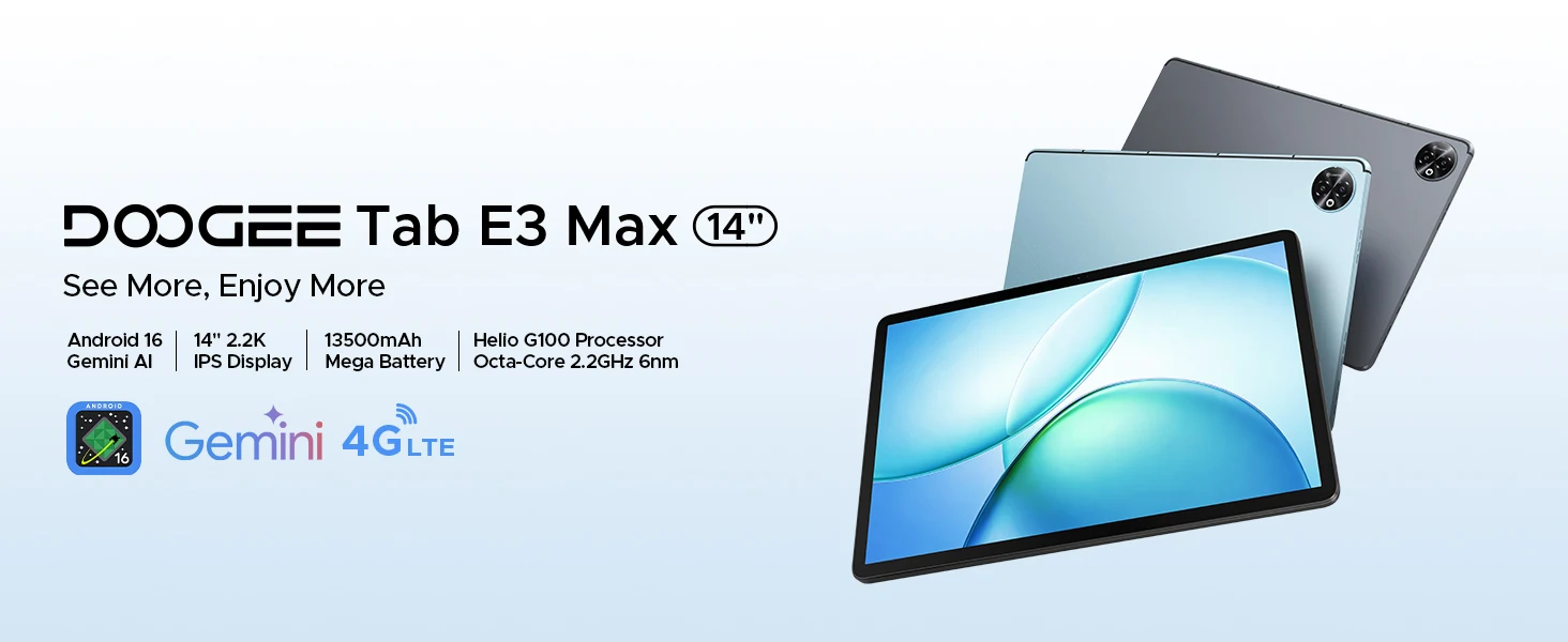 DOOGEE Tab E3 Max 2 IN 1 Tablet-PC Android 16 Gemini AI 14'' 2,2K-Display 48GB(8+40) RAM 256GB ROM 13500mAh Akku Smart Pads – Detail 1