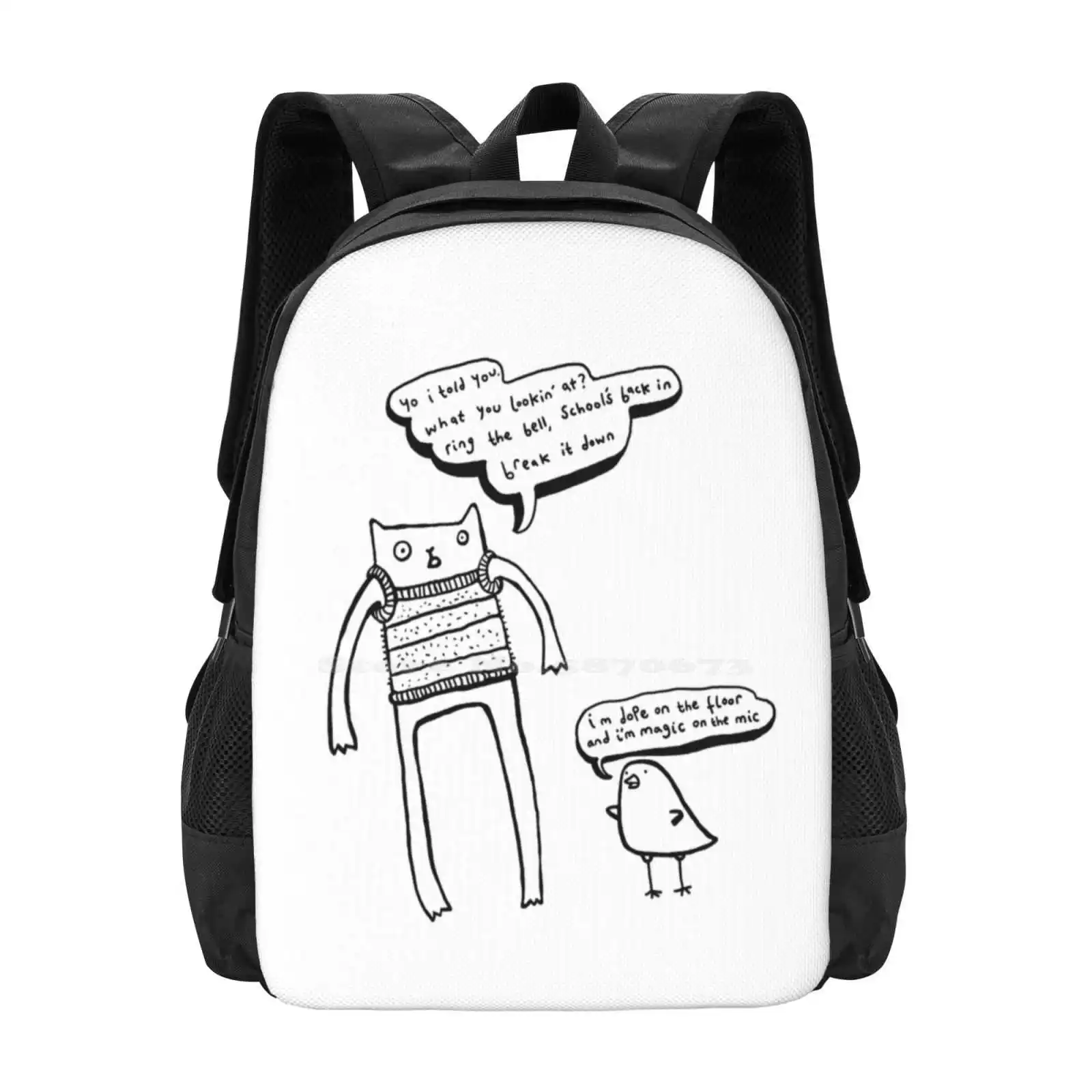 Mchammer Cat & The Rapty Bird ( With White Fill ) 3d Print Design Backpack Student Bag Bird Cat Rap Lauriepink