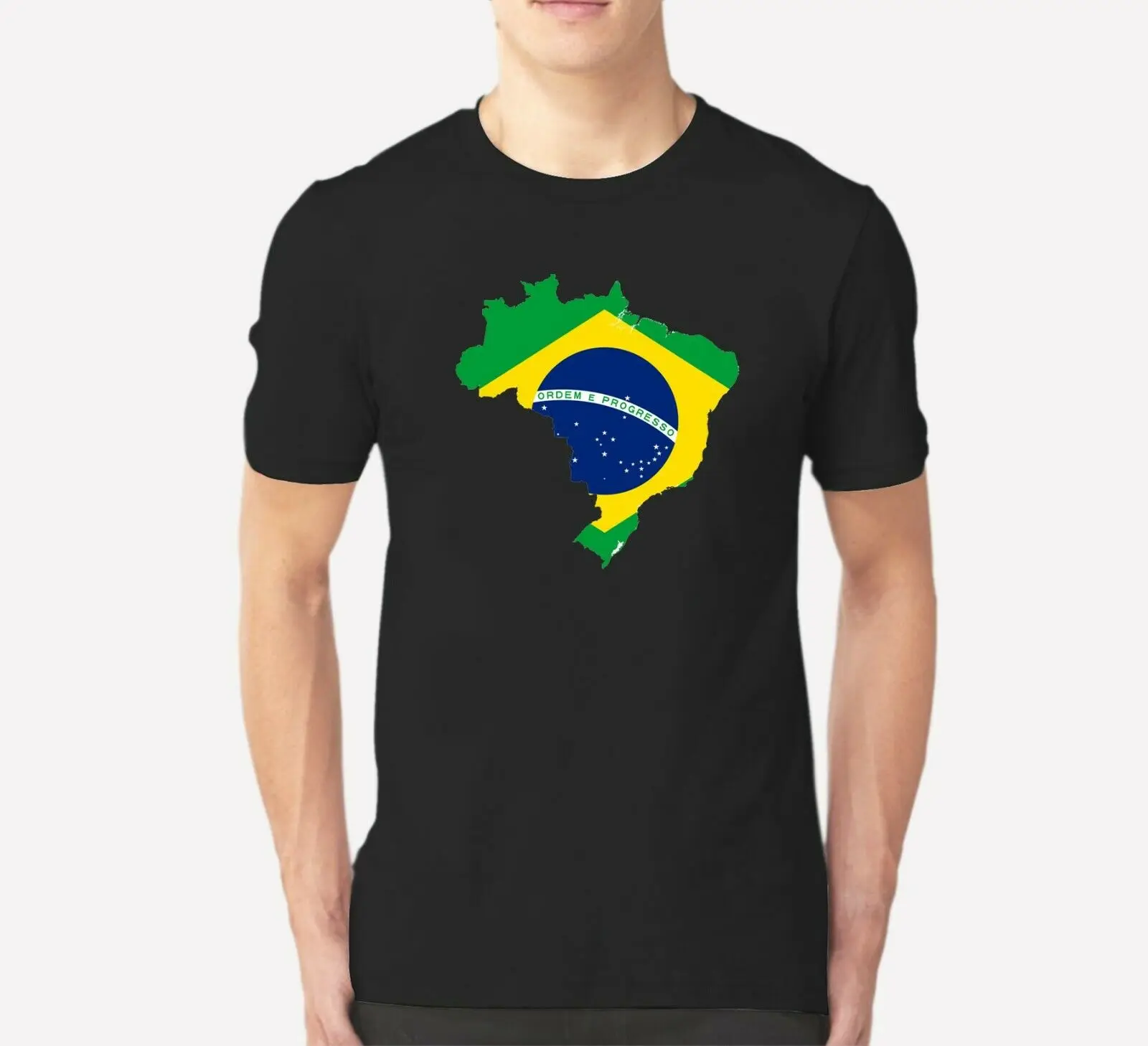 Brasilien Flagge Brasilianisches Fußball Herren Schwarzes T-Shirt Benutzerdefinierte Baumwolle S-3XL HEMD