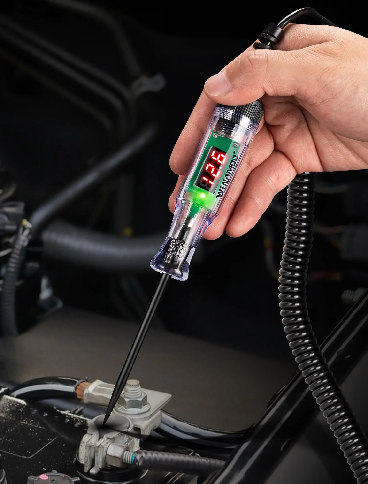 Battery Voltage Tester LED Voltage Display Electrical Troubleshooting Auto Circuit Tester Tool Long-lasting Construction