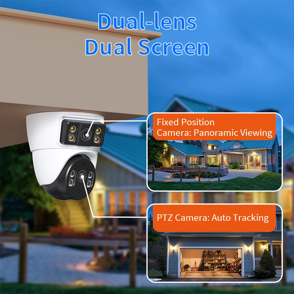 Xiaovv 4MP WiFi Dual Lens Camera 360 Degree PTZ Night Vision House Security Camera  Wireless Indoor