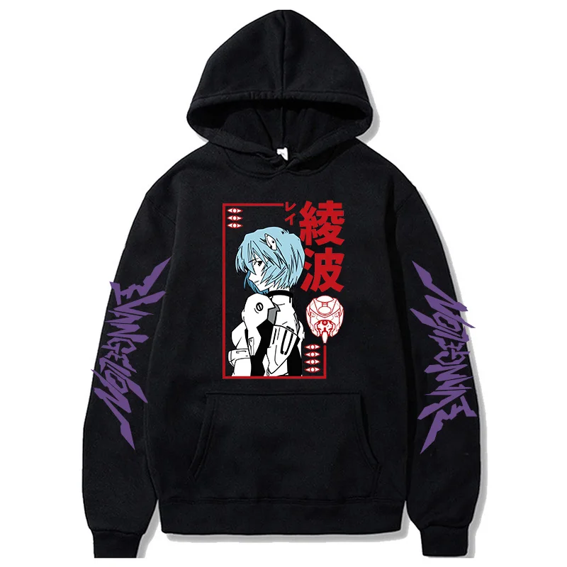 Japanese Anime Rei Ayanami Evangelion Hoodie Funny Long Sleeve Sweatshirt  Manga Unisex Pullover Hooded Streetwear Hoodies