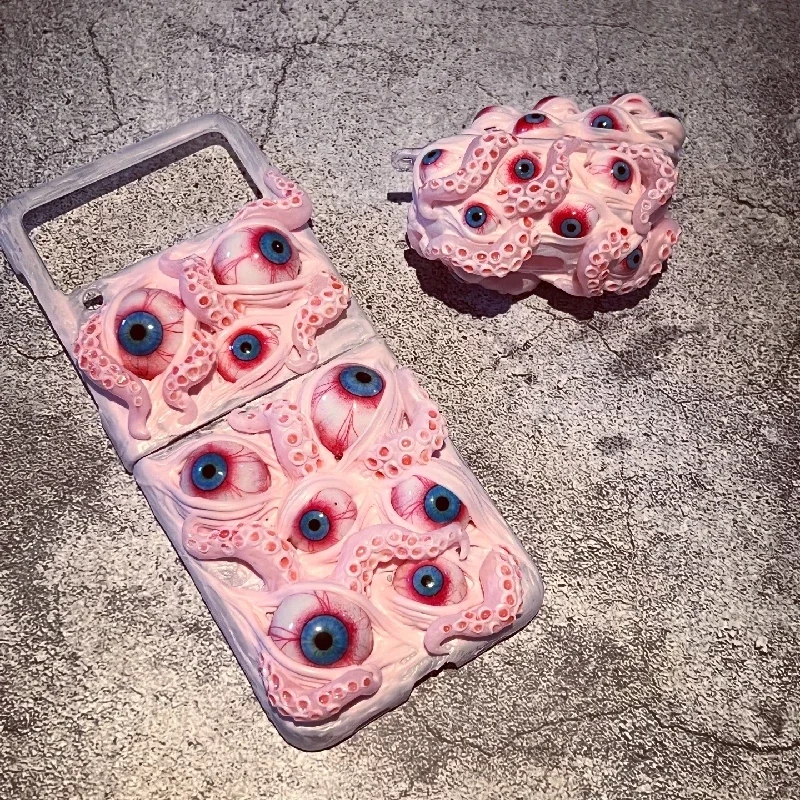 4091 Original 3D hecho a mano funda para teléfono móvil Cthulhu ojos de tentáculo gótico oscuro estilo Punk rosa personalizado regalo de Navidad y Halloween