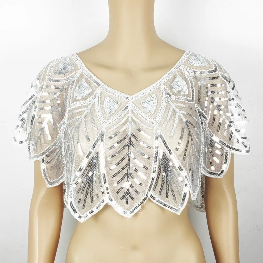 

Simple Glitter Sequins Shawl Sleeveless Sparkling Evening Cape Mesh V-Neck Party Shawl Dress Accessory