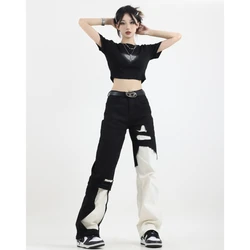 Black White High Waist Women Jeans Y2K American Vintage Fashion Streetwear Wide Leg Jean NEW Female Trouser Baggy Denim Pants