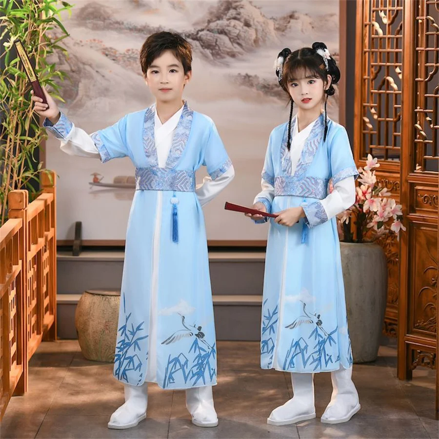 Kinderen Chinese Oude Kostuum Meisjes Traditionele Han Dynastie Podiumfeestkleding Volksdans Jongens Hanfu Kostuums Set