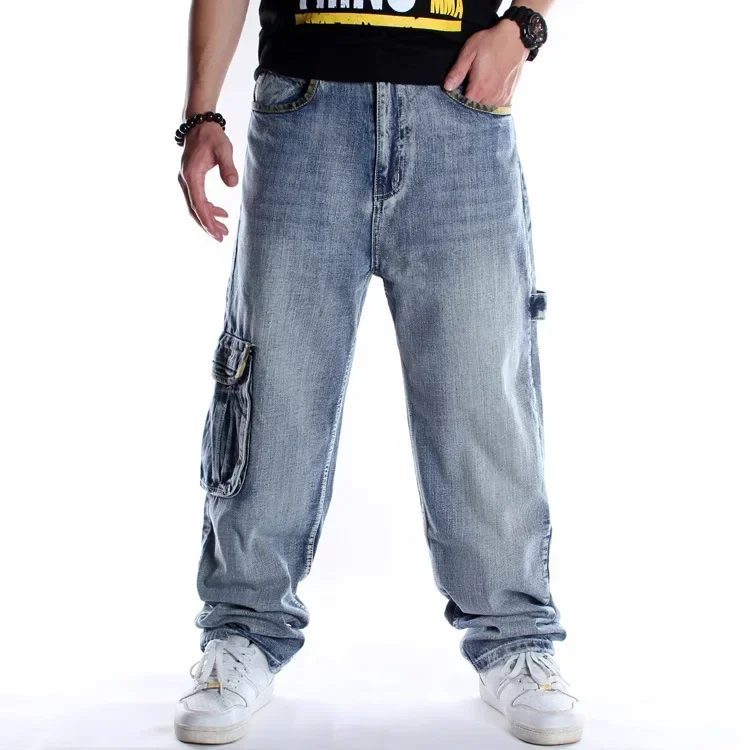 

Four Seasons New Fashion Men's High Street Multi Pocket Cargo Jean Pants Casual Trendy Washed Blue Denim Jogger Pants Streetwear