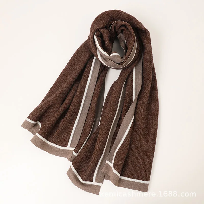 

2025 New Arrival 70% Cashmere Mixed Long Shawl with Four-Sided Trim and Color-Block Design 15% Cashmere Warm Scarf for Women in