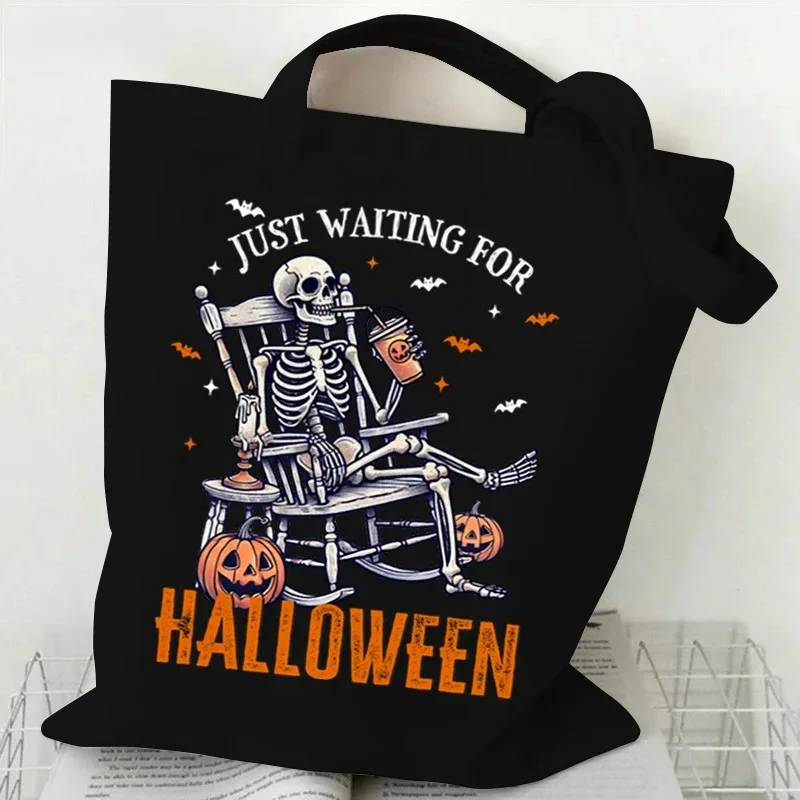 هالوين الهيكل العظمي تصميم قماش حقيبة تسوق المرأة مخيف اليقطين نمط حقيبة كتف الأطفال مضحك هالوين هدية حمل الحقائب